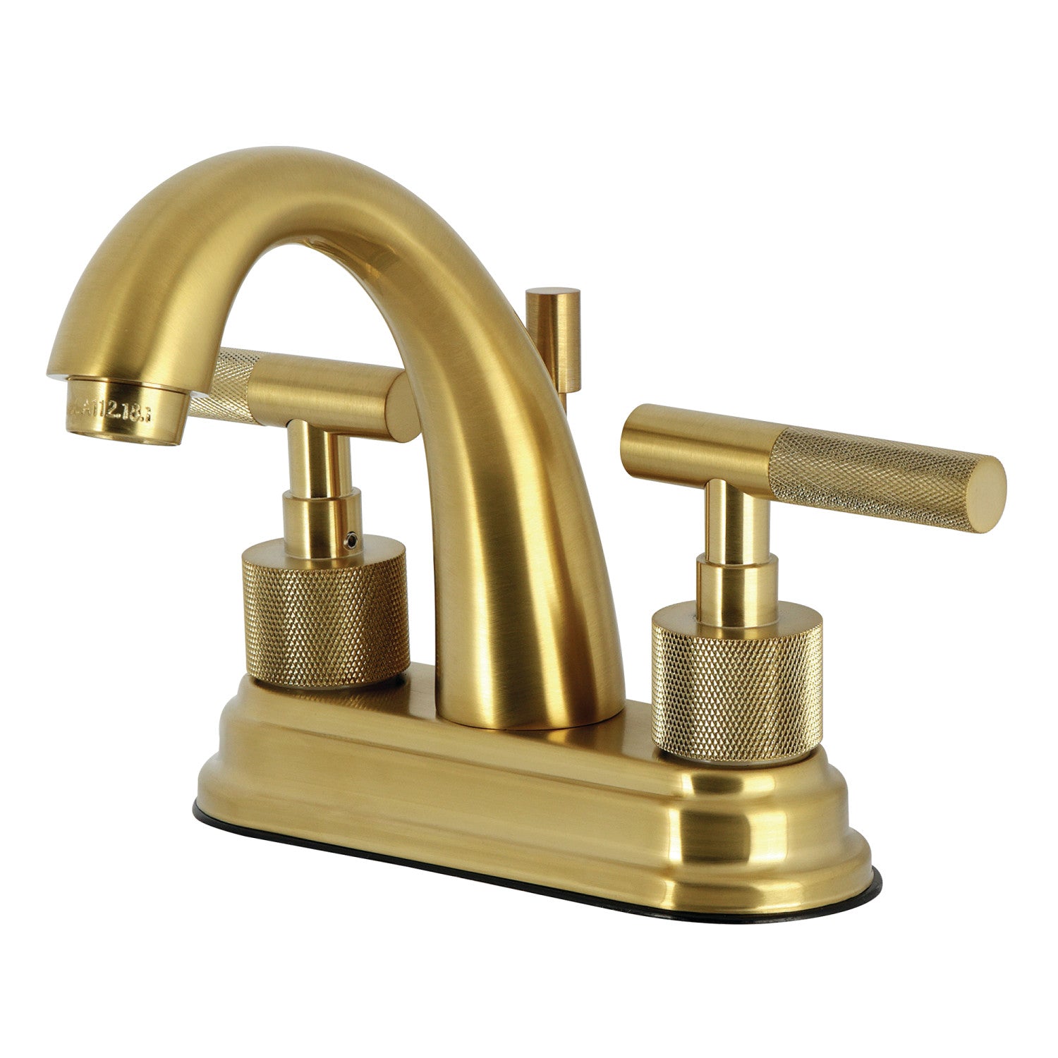 Kingston Sona KS8617KNL - Convergent Knurled Double-Handle 3-Hole Deck Mount 4-Inch Centerset Bathroom Faucet with Brass Pop-Up, Brushed Brass — image 1